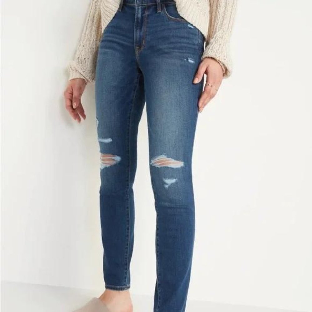 NWT Old Navy Mid-Rise Pop Icon Ripped Skinny Jeans for Women - Picture 1 of 7
